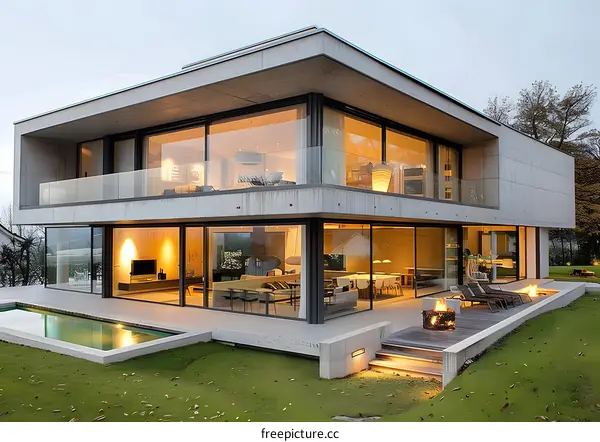 Modern House with Glass Walls and a Swimming Pool