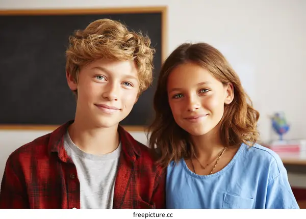 Two Students Smiling in Classroom