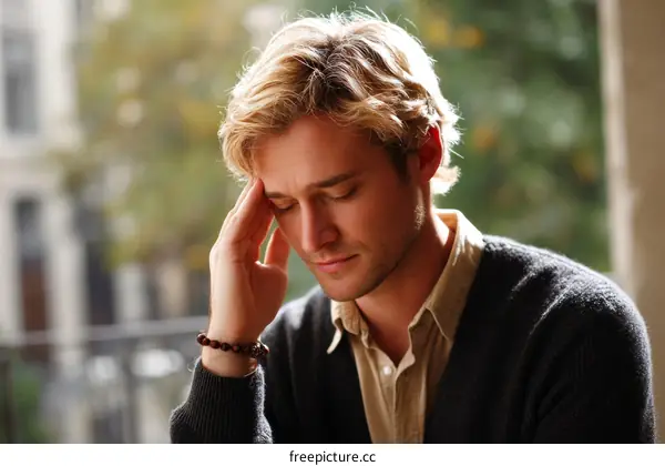 Man with Head Pain Outdoor Setting