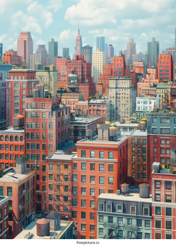 Modern Cityscape with Tall Buildings Against a Blue Sky