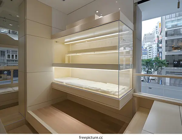 Glass Display Case With White Pillows Inside