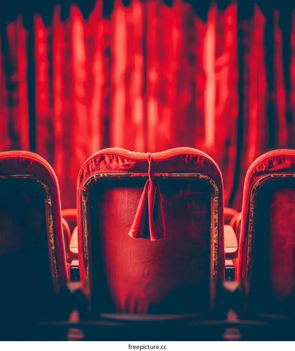Red Velvet Theater Seats with Curtains in the Background