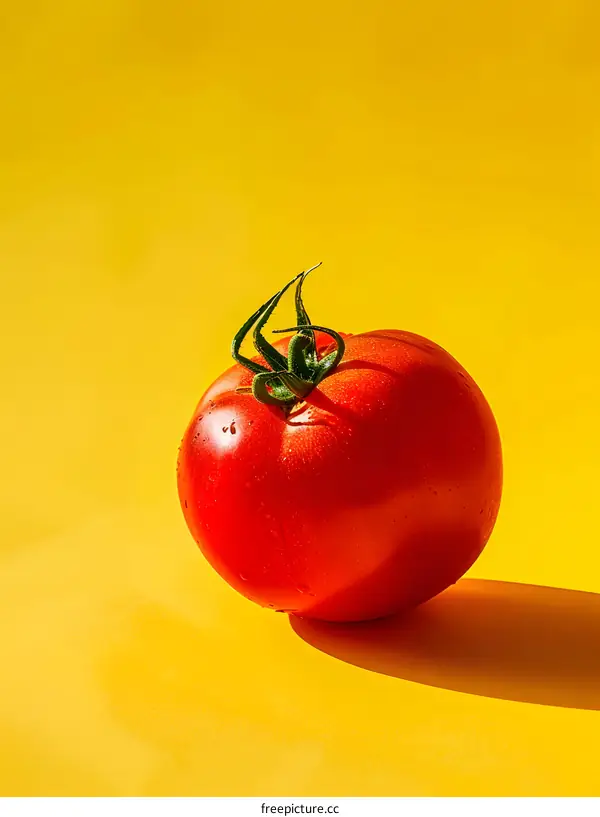 Red Ripe Tomato on Yellow Background
