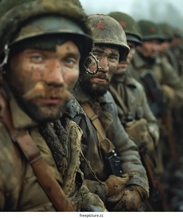 World War II Russian Soldiers in Line