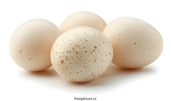 Four cream-colored eggs with brown spots