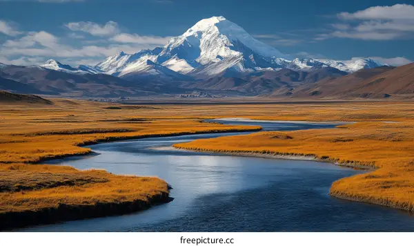 Majestic Mountain Range and Serene River Landscape