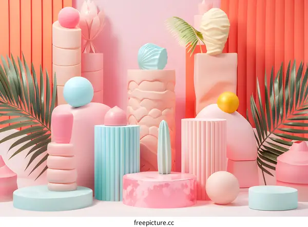 Abstract 3D Geometric Shapes with Pastel Colors