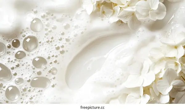 Beautiful Milk Foam with Hydrangea Flowers