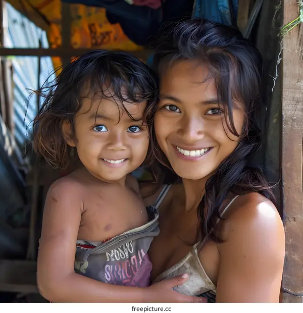 portrait of a smiling mother and her child