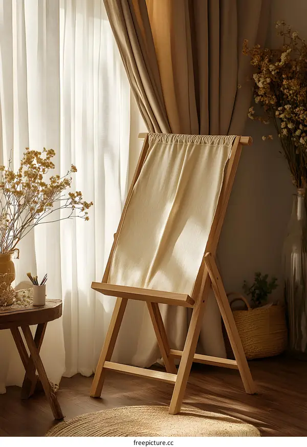Wooden Easel with Canvas in a Minimalist Room