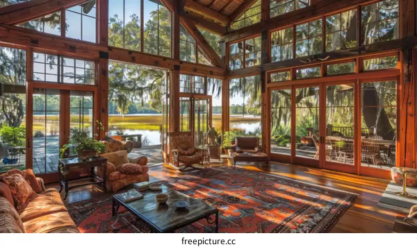 Elegant living room with a beautiful view of the lake