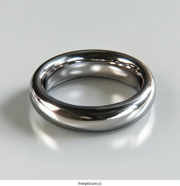 A Shiny Metal Ring on a Light Grey Background