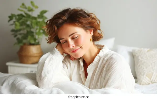 Relaxing Woman in Bed in Soft Morning Light
