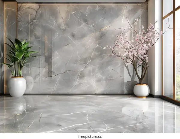 Modern Interior Empty Room with Gray Marble Wall