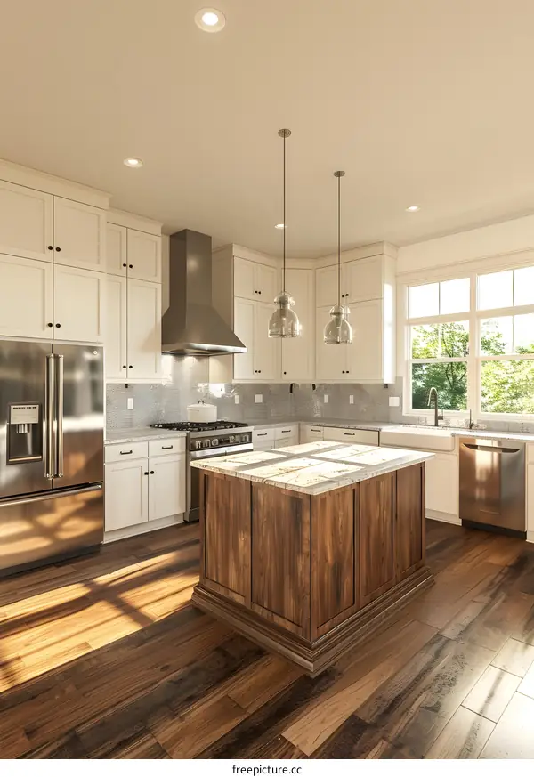 Modern Kitchen Island with Wood and Granite Countertops