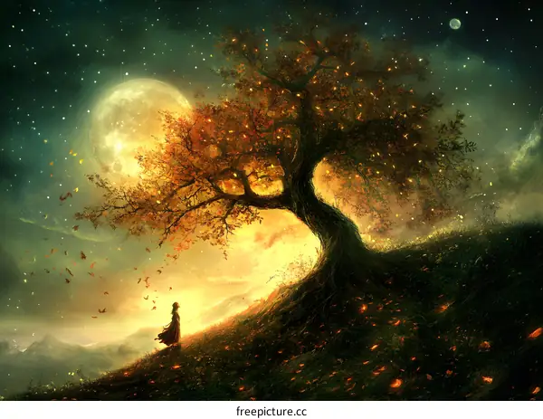 Fantasy Landscape with a Woman Standing Under a Tree