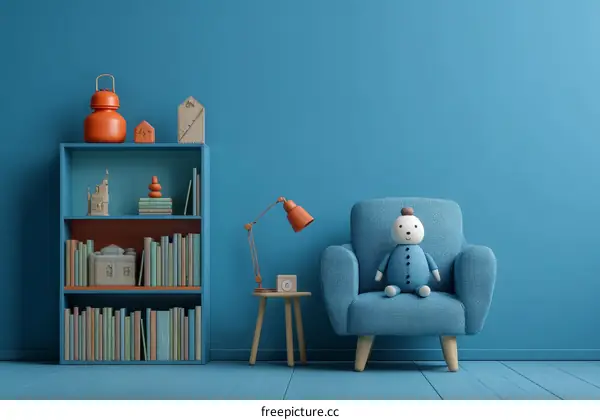 Cozy Childrens Room Illustration with Bookshelf and Chair