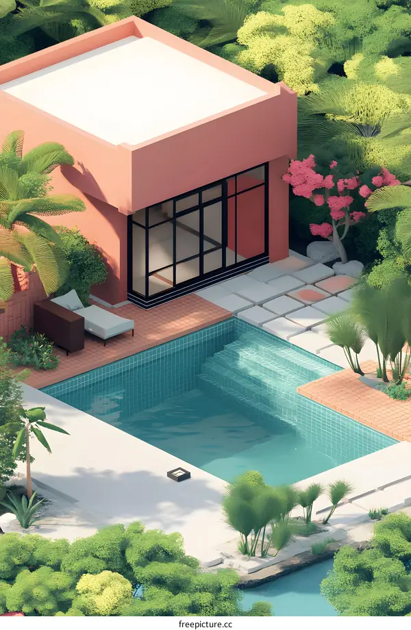 Minimalist Architecture with Swimming Pool and Lush Greenery