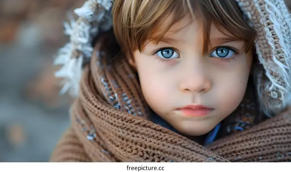 Portrait of a cute little boy with blue eyes