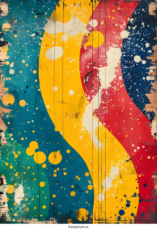 Colorful abstract painting with blue, yellow and red