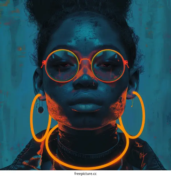 Portrait of a Black Woman with Glowing Orange Accessories