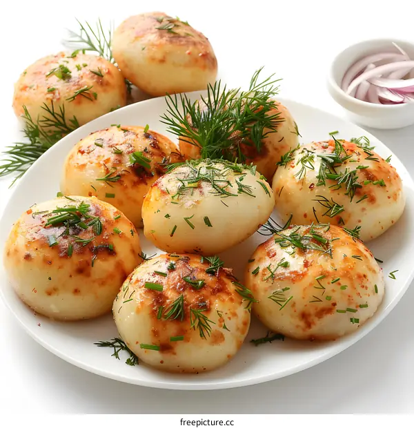 Plate of Fried Potato Patties with Dill