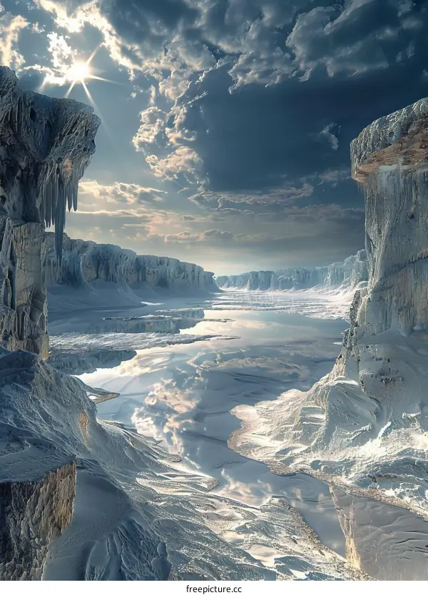 Frozen River Valley Bathed in Sunlight