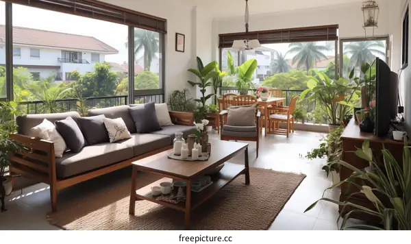 A bright and airy living room with a large windows and a balcony