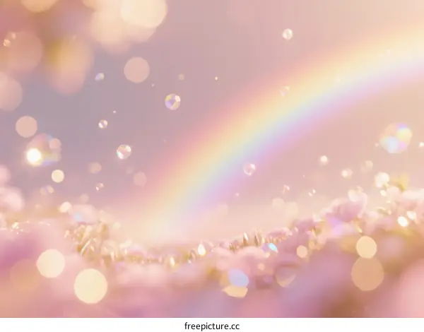A Magical Rainbow with Sparkling Pink and Gold Bokeh