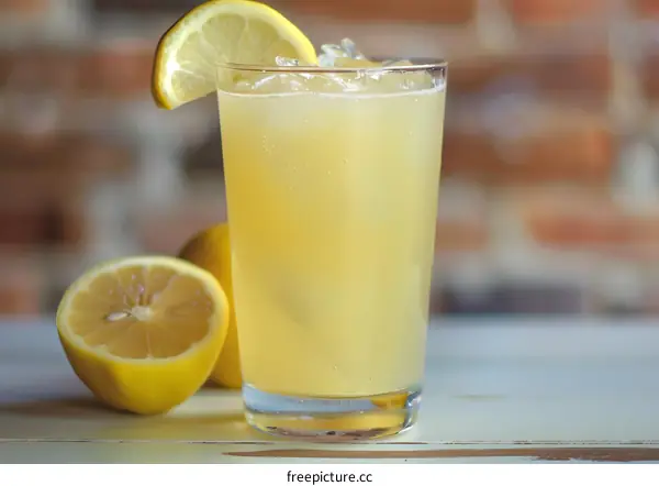 Refreshing Lemon Drink in Glass with Ice