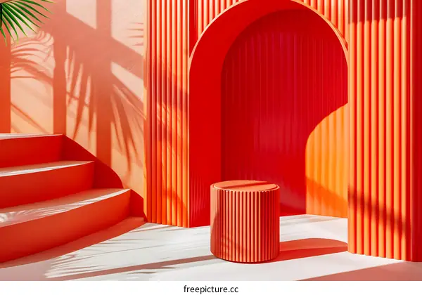 Orange Abstract 3D Background With Arches And Podium