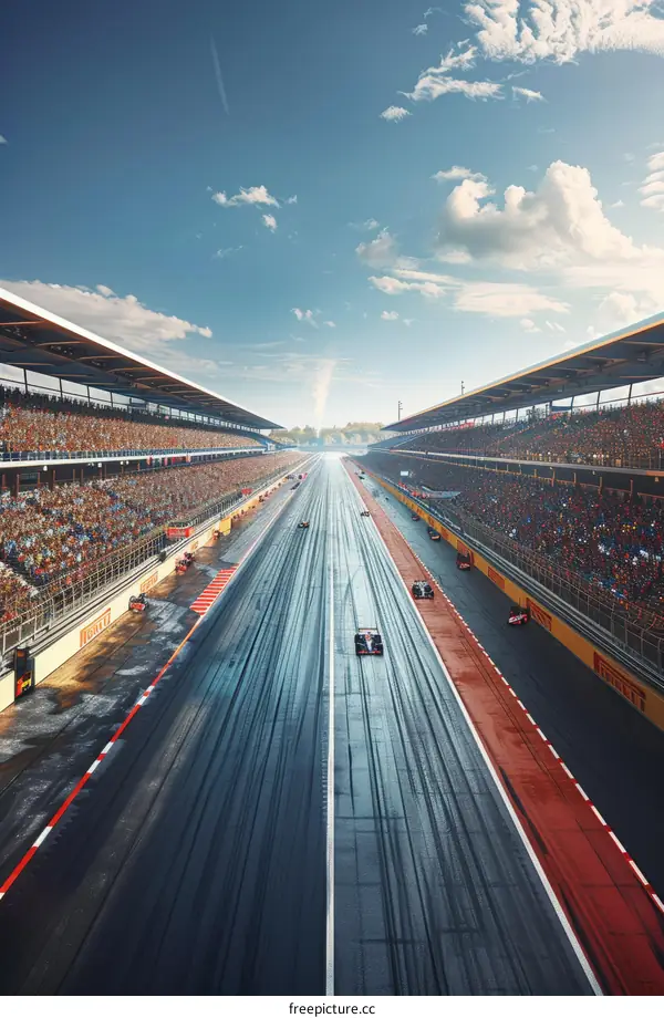 Formula One cars racing on a track