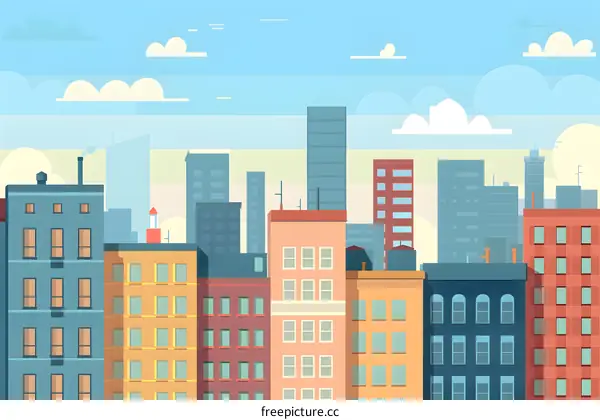 Cityscape with Colorful Buildings and Sky