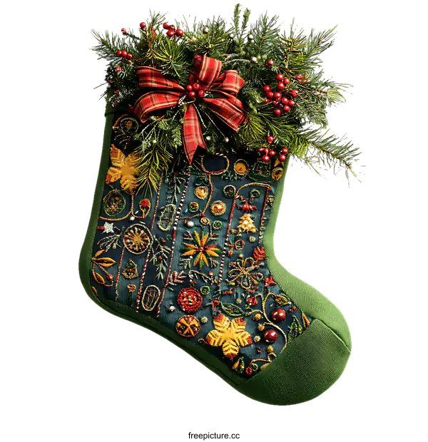 [Transparent Background PNG]Christmas Stocking Decorated with Embroidery and Beads