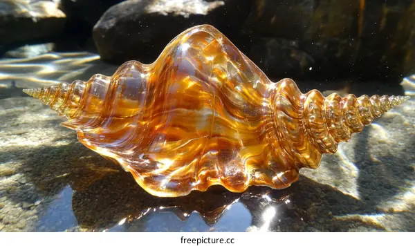 Beautiful Amber Sea Shell in Shallow Water