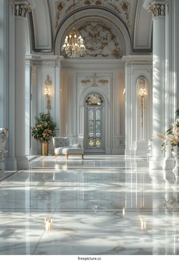 Elegant Classic White Palace Interior Hallway