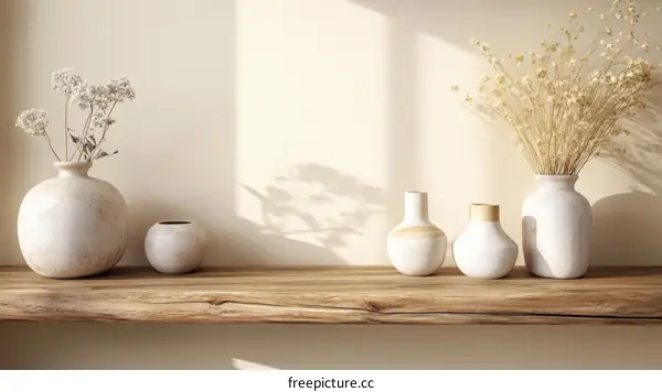 Stylish Decorative Vases and Dried Flowers Arrangement