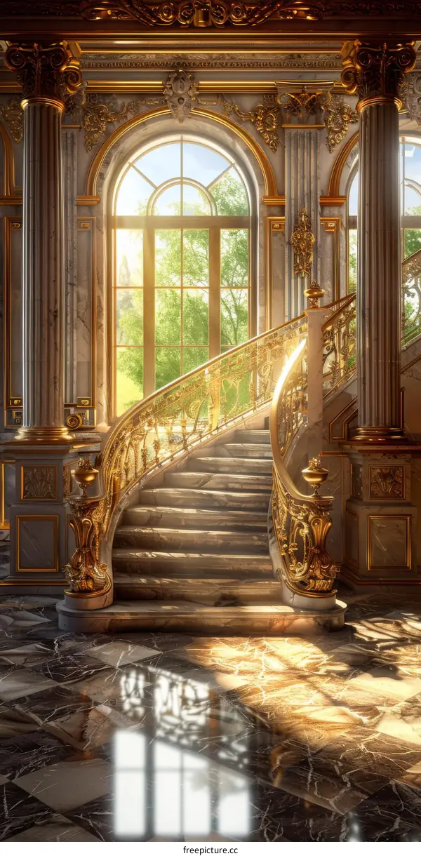 Luxury Golden Staircase in a Majestic Palace