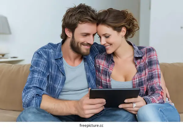 Couple Relaxing at Home with a Tablet