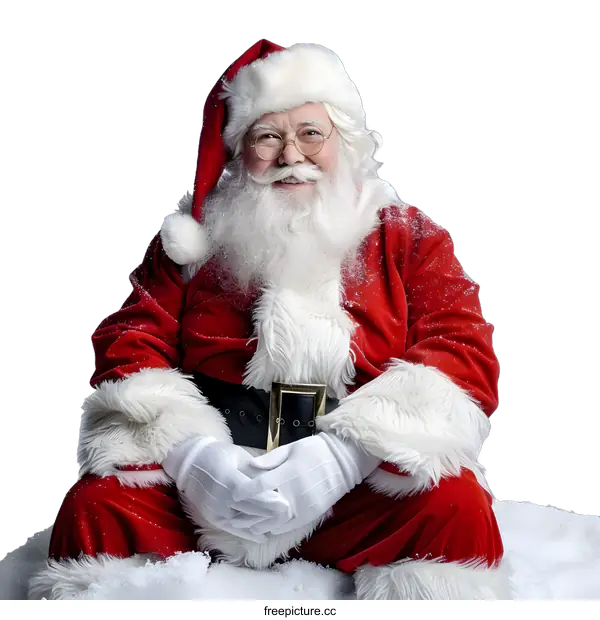 [Transparent Background PNG]Smiling Santa Claus Sitting in Snow