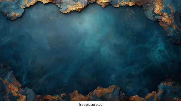 Abstract blue and gold background with a rough torn paper border