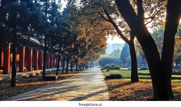 Autumn Day at the Ancient Chinese Courtyard