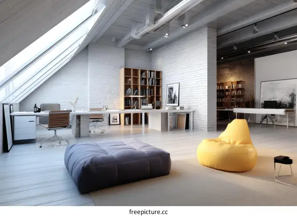 Modern Loft Office Space with Sunlit Windows
