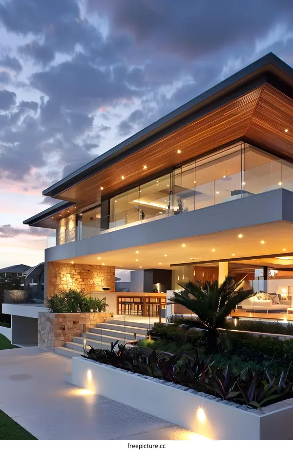 Modern Luxury Home with Stone and Wood Exterior