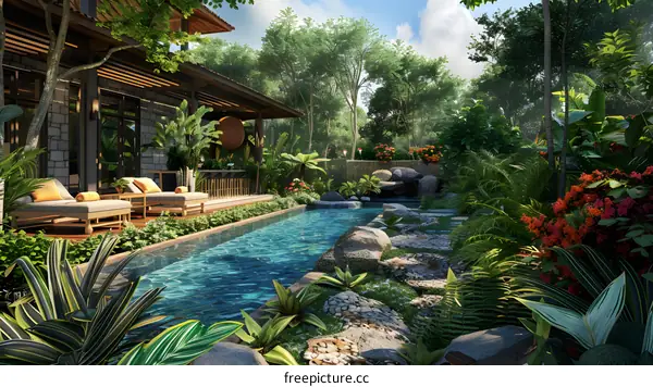 Luxury villa in tropical rainforest