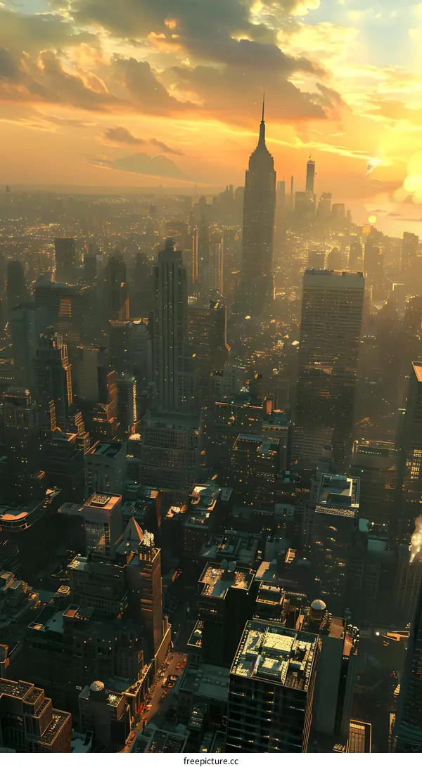 New York City skyline at sunset