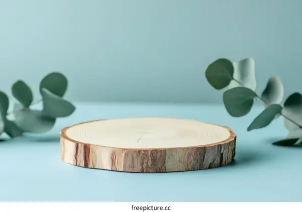 Wooden Disc Display Platform with Eucalyptus Leaves