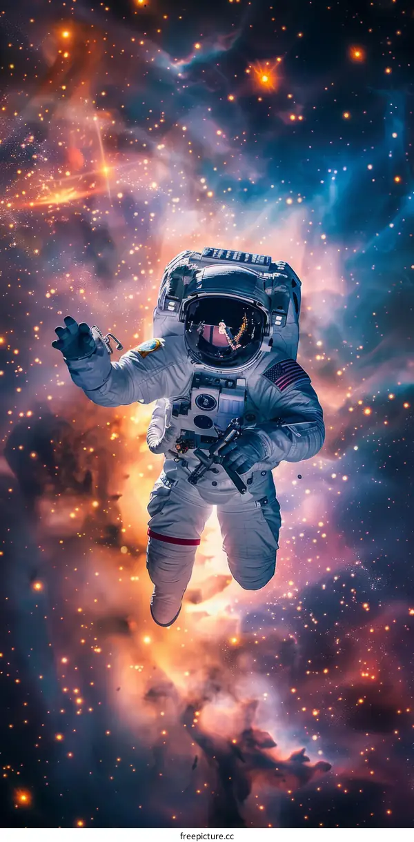 Astronaut in spacesuit floating in the vastness of space