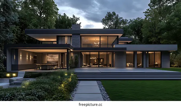 Modern House Exterior Design at Dusk