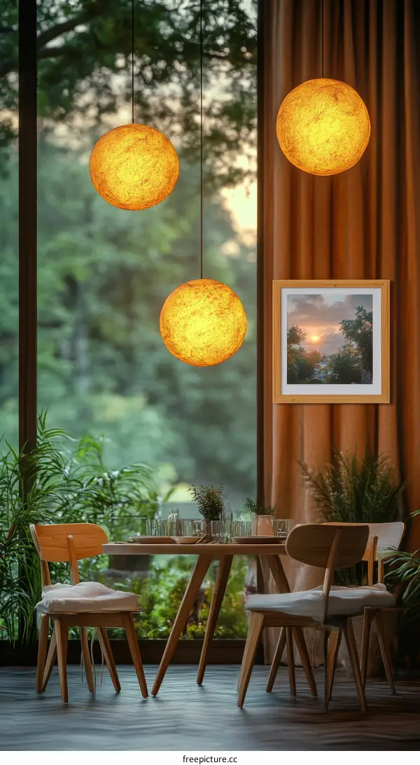Modern Dining Area with Hanging Lamps